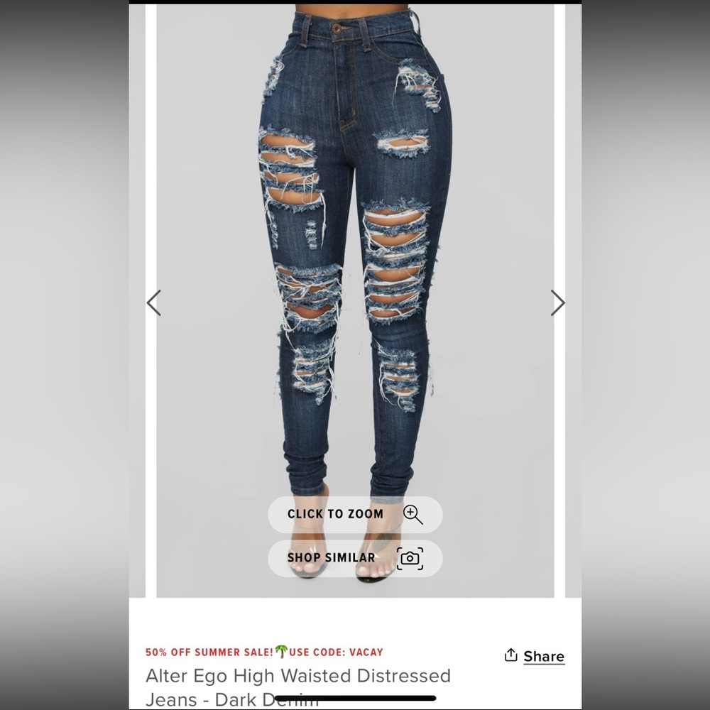 Fashion Nova Dark Blue Distressed Skinny Jeans